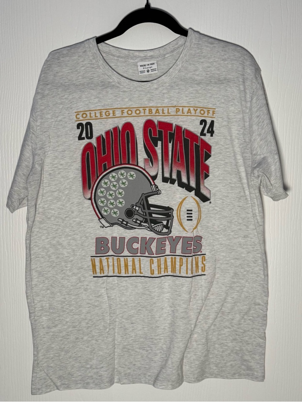 Ohio State Buckeyes Ash 2024 Football National Champions Big Helmet T-Shirt XL
